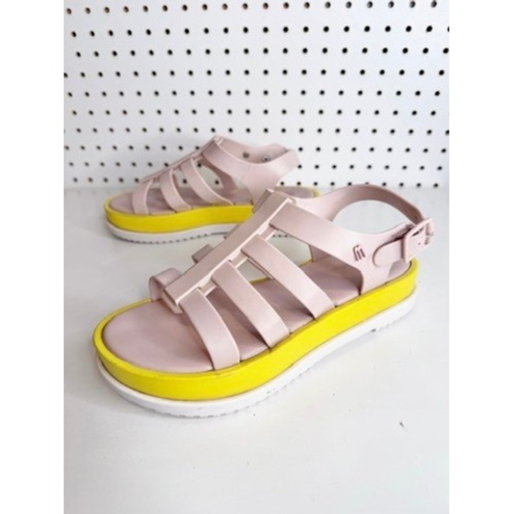 Melissa | Light Pink + Neon Yellow Platform Gladiator Jelly Sandals Women Size 7